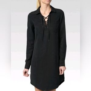 PAIGE Billie Black Long Sleeve Lace-Up Shirt Dress